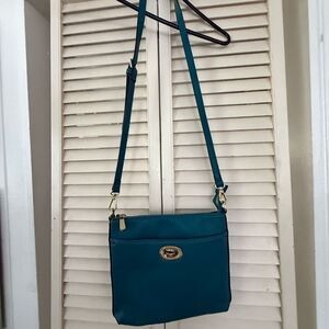 Charming Charlie Teal Crossbody Bag with Gold Accents